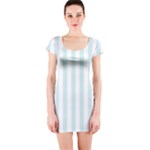 Vertical Stripes - White and Light Cyan Short Sleeve Bodycon Dress