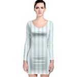 Vertical Stripes - White and Light Cyan Long Sleeve Bodycon Dress