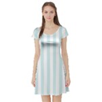 Vertical Stripes - White and Light Cyan Short Sleeve Skater Dress