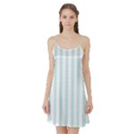 Vertical Stripes - White and Light Cyan Satin Night Slip