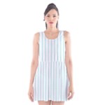 Vertical Stripes - White and Light Cyan Scoop Neck Skater Dress