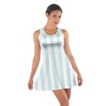 Vertical Stripes - White and Light Cyan Cotton Racerback Dress