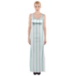 Vertical Stripes - White and Light Cyan Maxi Thigh Split Dress