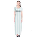 Vertical Stripes - White and Light Cyan Short Sleeve Maxi Dress