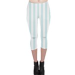 Vertical Stripes - White and Light Cyan Capri Leggings