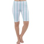 Vertical Stripes - White and Light Cyan Cropped Leggings
