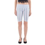 Vertical Stripes - White and Light Cyan Yoga Cropped Leggings