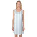 Vertical Stripes - White and Light Cyan Sleeveless Satin Nightdress