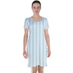 Vertical Stripes - White and Light Cyan Short Sleeve Nightdress