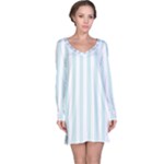 Vertical Stripes - White and Light Cyan Long Sleeve Nightdress