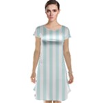 Vertical Stripes - White and Light Cyan Cap Sleeve Nightdress