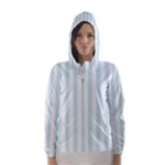 Vertical Stripes - White and Light Cyan Hooded Wind Breaker (Women)