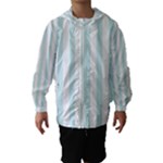 Vertical Stripes - White and Light Cyan Hooded Wind Breaker (Kids)