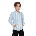 Vertical Stripes - White and Light Cyan Wind Breaker (Kids)