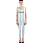 Vertical Stripes - White and Light Cyan OnePiece Catsuit