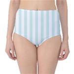 Vertical Stripes - White and Light Cyan High-Waist Bikini Bottoms