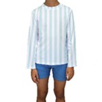 Vertical Stripes - White and Light Cyan Kid s Long Sleeve Swimwear