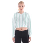 Vertical Stripes - White and Light Cyan Women s Cropped Sweatshirt