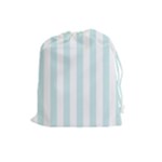 Vertical Stripes - White and Light Cyan Drawstring Pouch (L)