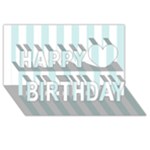 Vertical Stripes - White and Light Cyan Happy Birthday 3D Greeting Card (8x4)