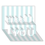 Vertical Stripes - White and Light Cyan Miss You 3D Greeting Card (7x5)