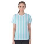 Vertical Stripes - White and Celeste Cyan Women s Cotton Tee