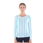 Vertical Stripes - White and Celeste Cyan Women s Long Sleeve T-shirt