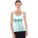Vertical Stripes - White and Celeste Cyan Tank Top