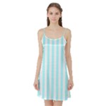 Vertical Stripes - White and Celeste Cyan Satin Night Slip
