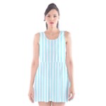 Vertical Stripes - White and Celeste Cyan Scoop Neck Skater Dress