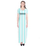 Vertical Stripes - White and Celeste Cyan Short Sleeve Maxi Dress