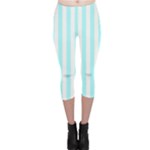 Vertical Stripes - White and Celeste Cyan Capri Leggings