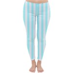 Vertical Stripes - White and Celeste Cyan Winter Leggings