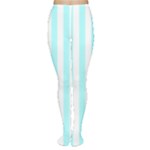 Vertical Stripes - White and Celeste Cyan Women s Tights