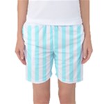 Vertical Stripes - White and Celeste Cyan Women s Basketball Shorts