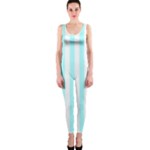Vertical Stripes - White and Celeste Cyan OnePiece Catsuit