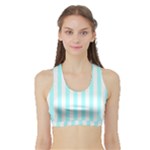 Vertical Stripes - White and Celeste Cyan Women s Sports Bra with Border