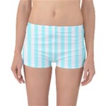 Vertical Stripes - White and Celeste Cyan Reversible Boyleg Bikini Bottoms