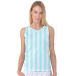 Vertical Stripes - White and Celeste Cyan Women s Basketball Tank Top