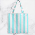 Vertical Stripes - White and Celeste Cyan Zipper Grocery Tote Bag