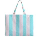 Vertical Stripes - White and Celeste Cyan Zipper Mini Tote Bag