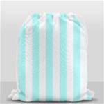 Vertical Stripes - White and Celeste Cyan Drawstring Bag (Small)