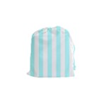 Vertical Stripes - White and Celeste Cyan Drawstring Pouch (S)