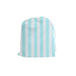 Vertical Stripes - White and Celeste Cyan Drawstring Pouch (M)