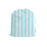 Vertical Stripes - White and Celeste Cyan Drawstring Pouch (L)
