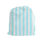 Vertical Stripes - White and Celeste Cyan Drawstring Pouch (XL)