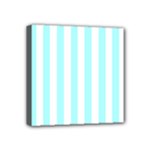 Vertical Stripes - White and Celeste Cyan Mini Canvas 4  x 4  (Stretched)