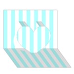 Vertical Stripes - White and Celeste Cyan Heart 3D Greeting Card (7x5)
