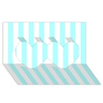 Vertical Stripes - White and Celeste Cyan Twin Hearts 3D Greeting Card (8x4)