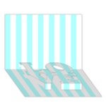 Vertical Stripes - White and Celeste Cyan LOVE Bottom 3D Greeting Card (7x5)